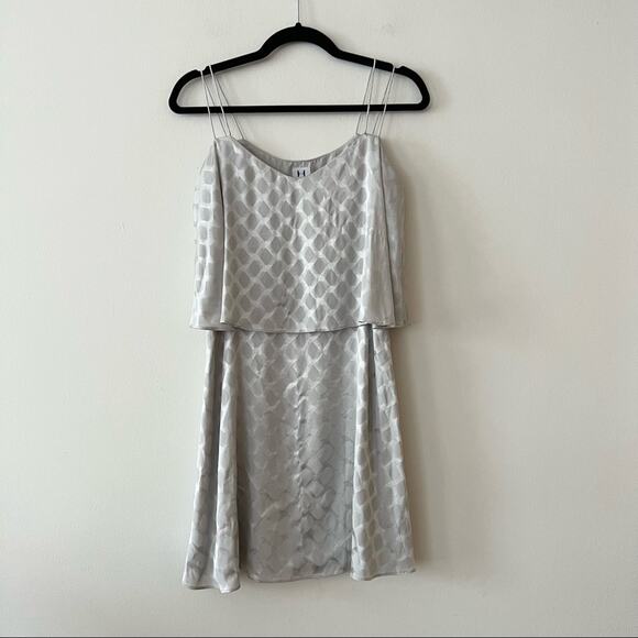 Halston Heritage Silver Silk Tiered Mini Dress - Picture 1 of 7